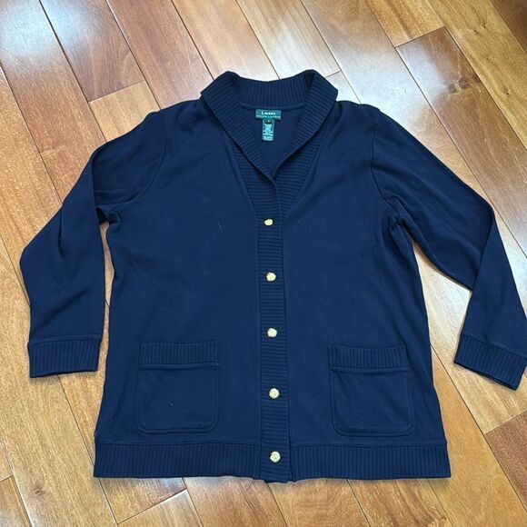 Lauren Ralph Lauren Womens Sweater Cardigan Navy Blue Shawl Collar size 1X - Picture 1 of 10